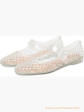 Jelly Flat Shoes Square Toe Mesh Ballet Flats with Buckle Strap